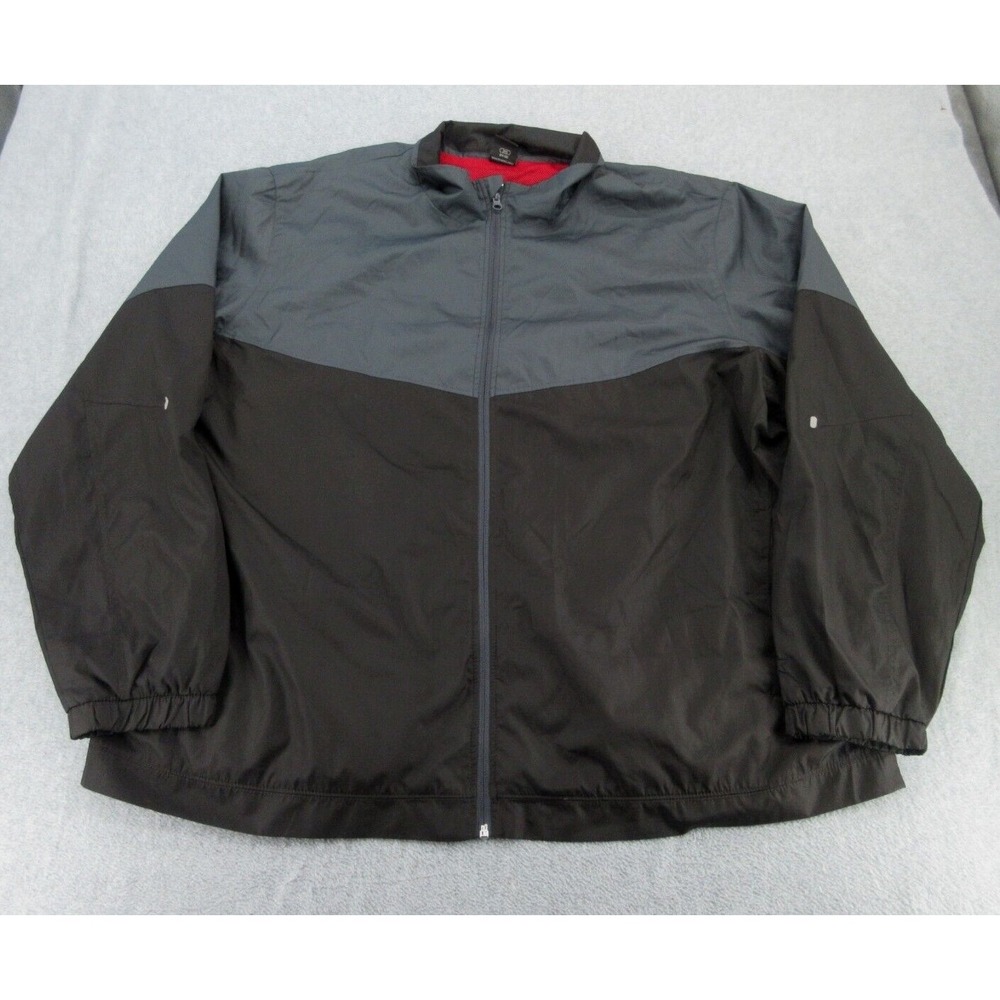 Starter Mens Windbreaker Jacket Regular Black Gray Colorblock Full Zip 3XL